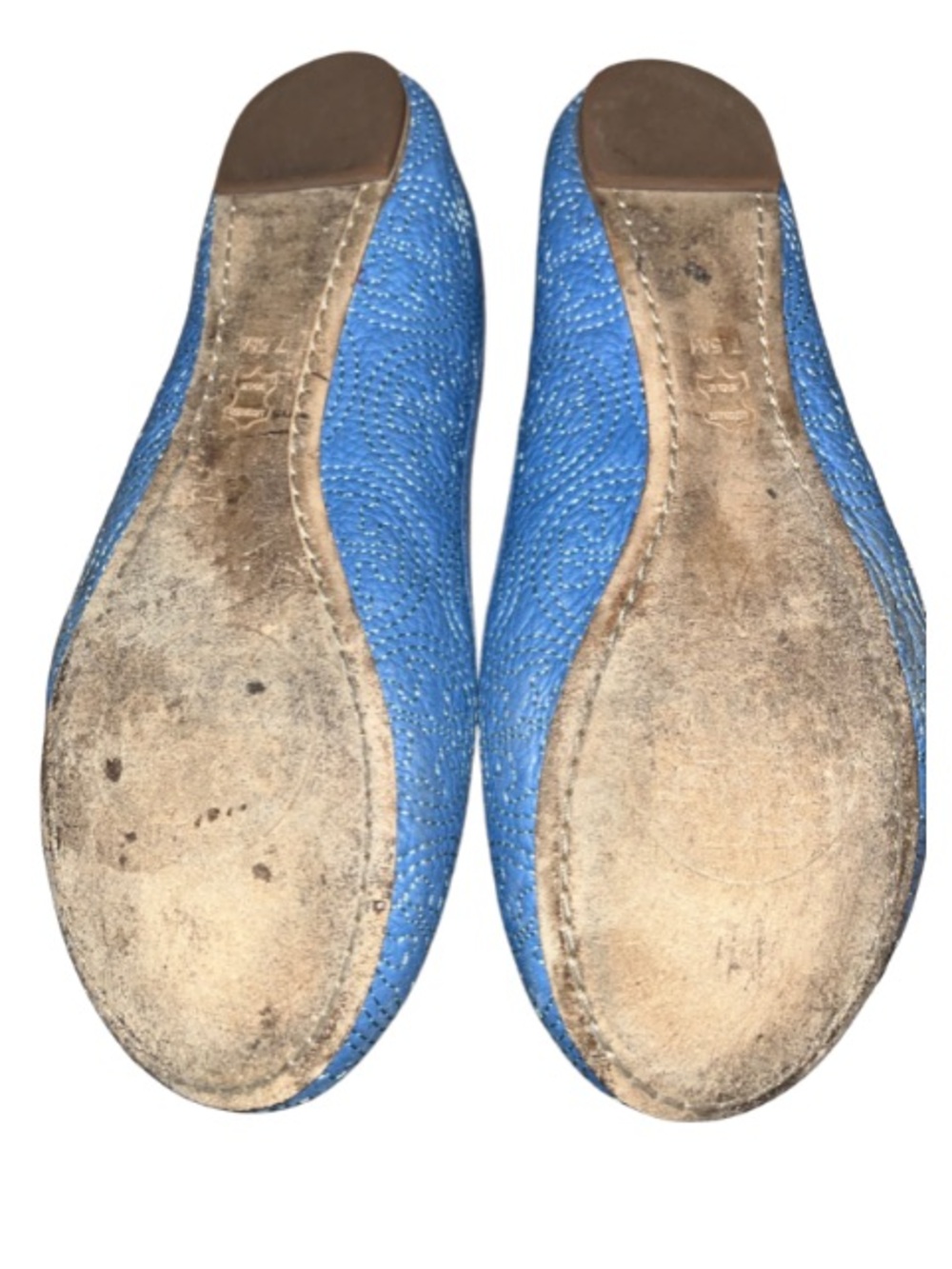 Tory Burch Chelsea Ballet Flats Ocean Blue Pebbled Leather Bow Logo Charm 7.5M - Picture 7 of 8